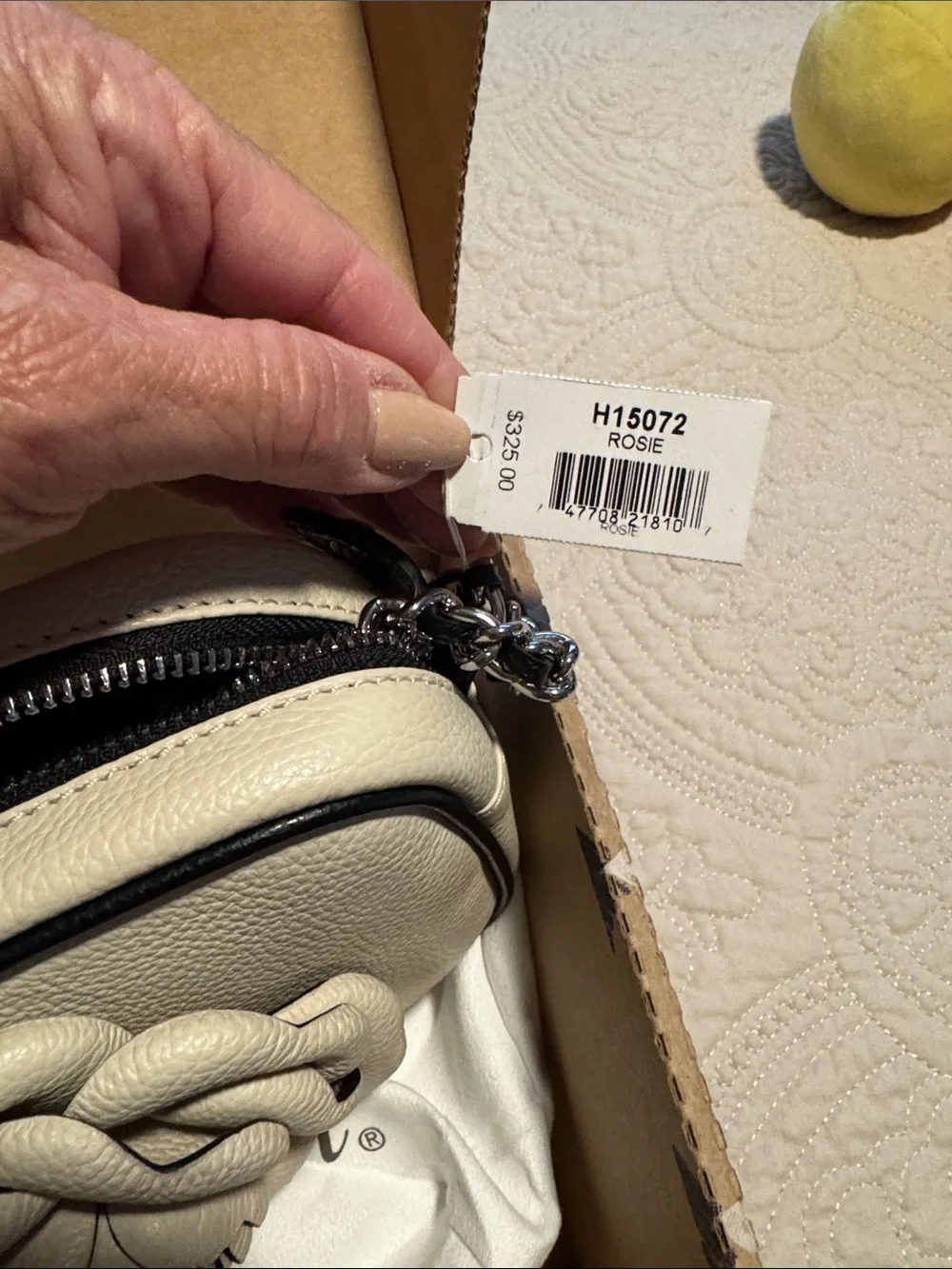 Brighton Cream Camellia Pebbled Leather Crossbody with Black Trim